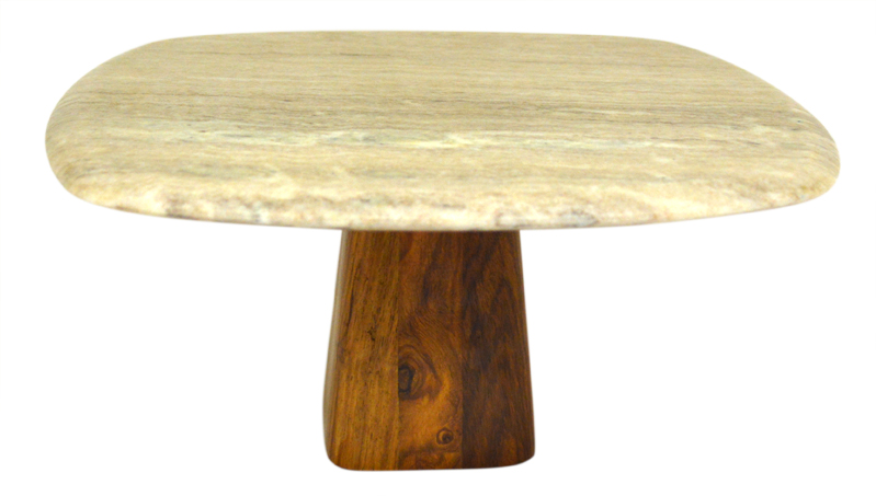 marble and wood cake stand