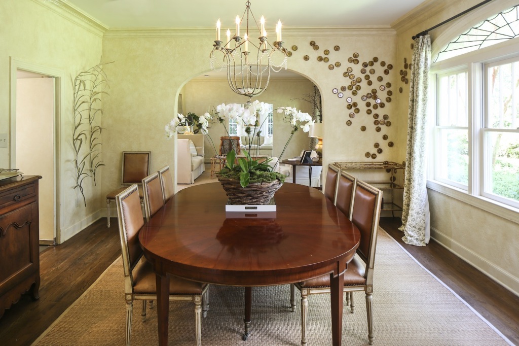 Jennifer’s penchant for installation art is on display in the dining room, which features pieces by Megan Singleton and George Marks. The three-dimensional pieces have a perfect backdrop in the room’s textured plaster walls, which are original to the house.