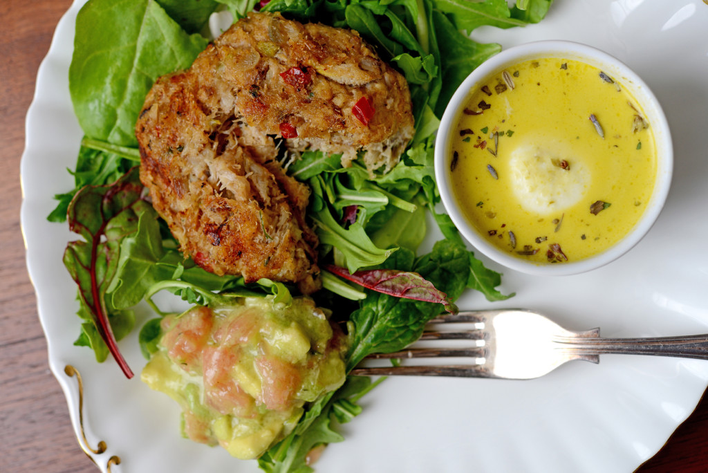 Dining In May 2015 Issue, crab cake, avocado relish and asparagus soup