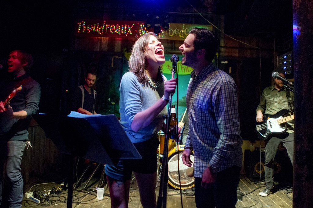 225 contributing photographer Stephanie Landry and John Gibby belt out a tune at Boudreaux & Thibodeaux’s live band karaoke. Photo by Collin Richie
