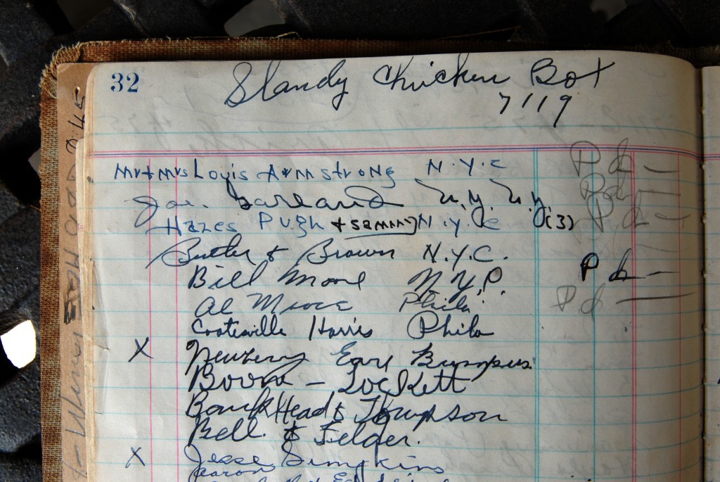 Louis Armstrong, top signature, was among Miss Sing’s celebrity guests.