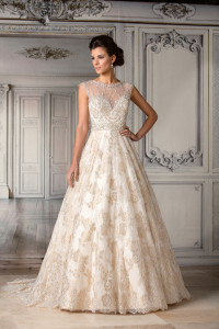 Gold Chantilly lace ballgown with beaded neckline  Jasmine #T172053,  Gabrielle’s Bride and Occasion Salon 