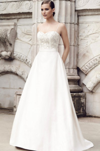 Beaded silk dupioni with A-line skirt Paloma Blanca “4552,” Gabrielle’s Bride and Occasion Salon